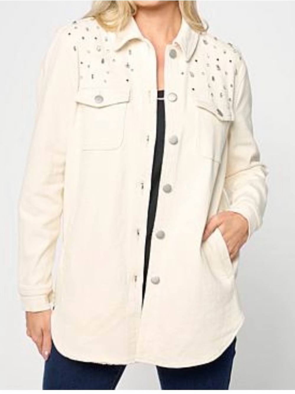 DG2 by Diane Gilman Cream NWT Stud-Detail Button Front Jacket